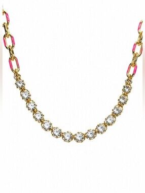 GOLD and Rhinestone Necklace With Pink Gems. EUC.